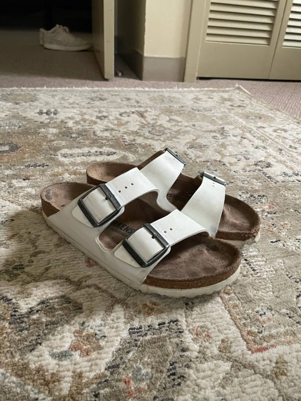 Birkenstock Arizona White Slide On Sandals